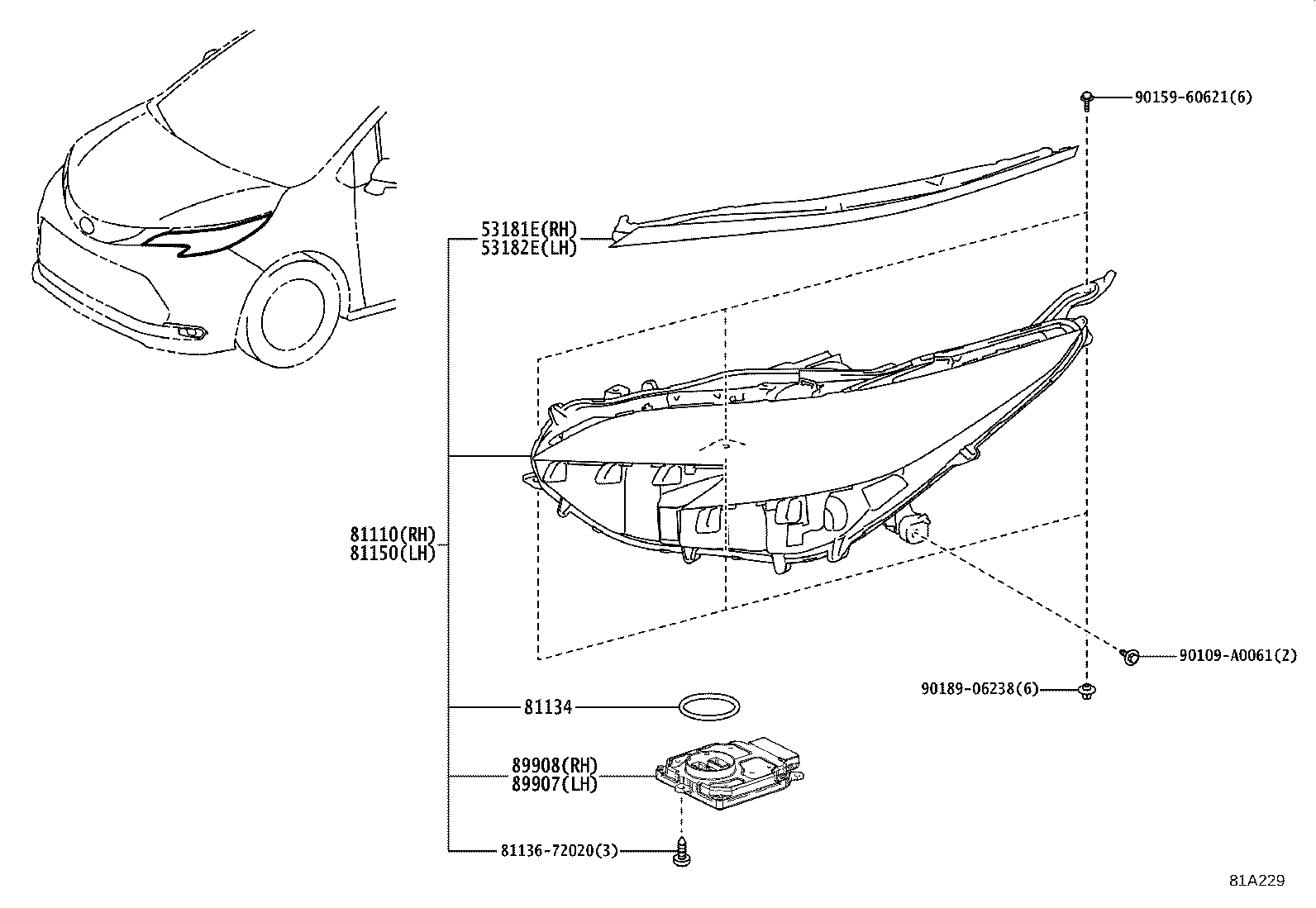 53107-08030 COVER, HEADLAMP, RH product image