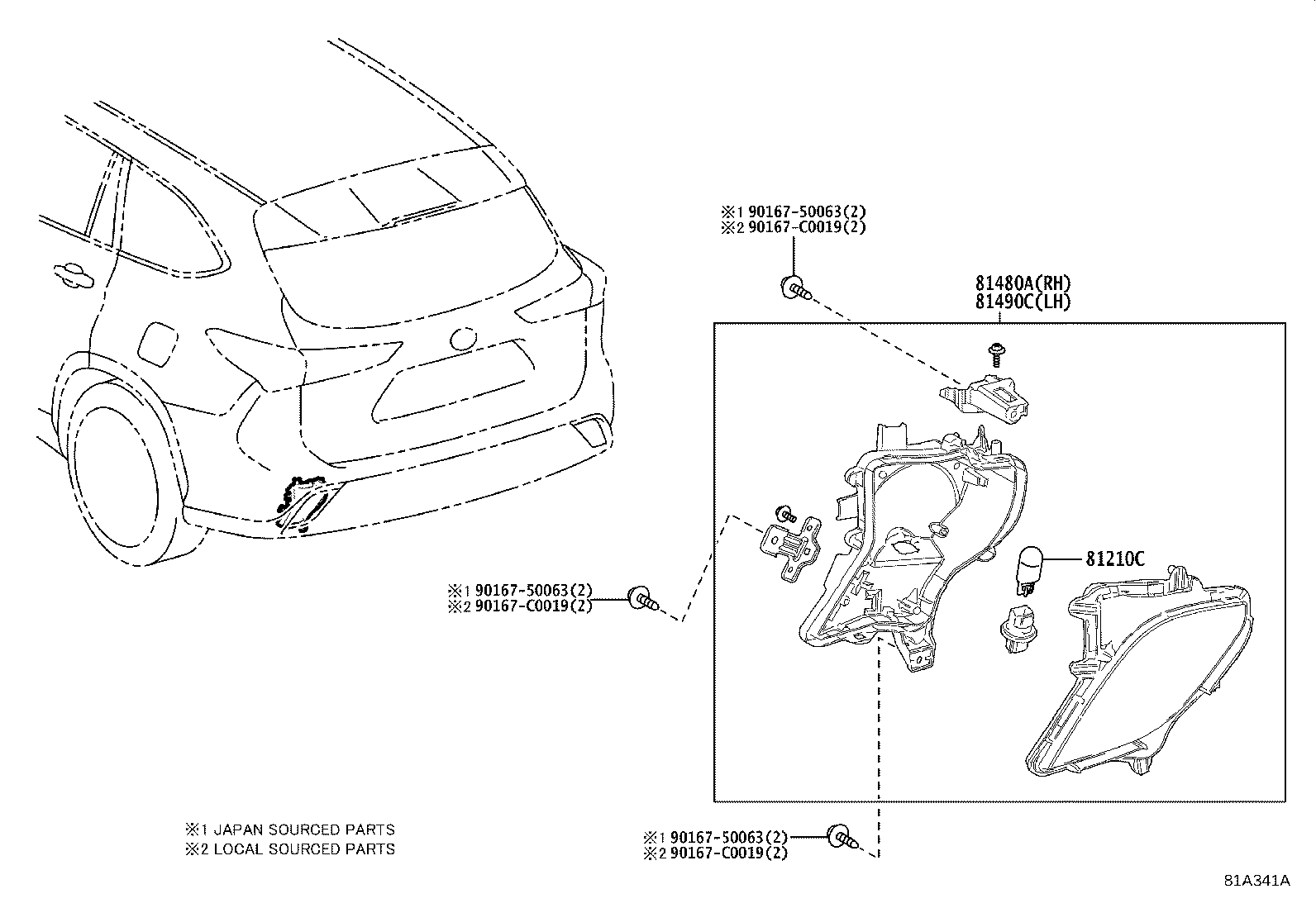 81480-0E090 LAMP ASSY, REAR FOG, RH product image