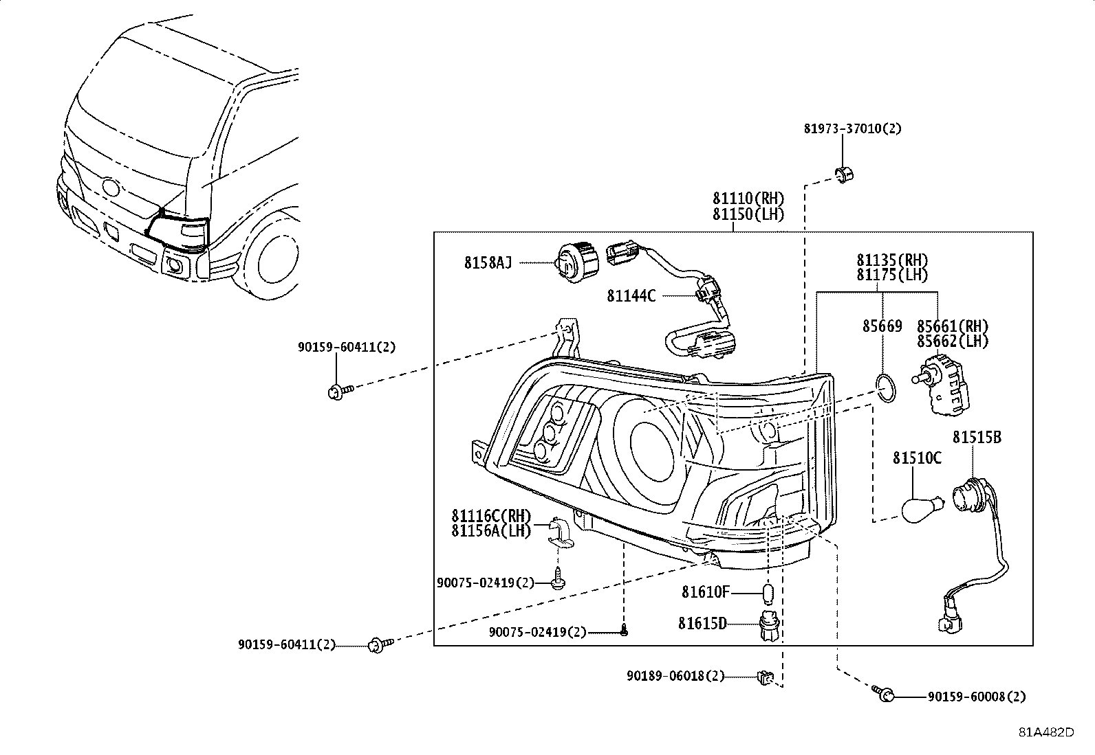 81070-25310 UNIT ASSY, HEADLAMP, LH product image