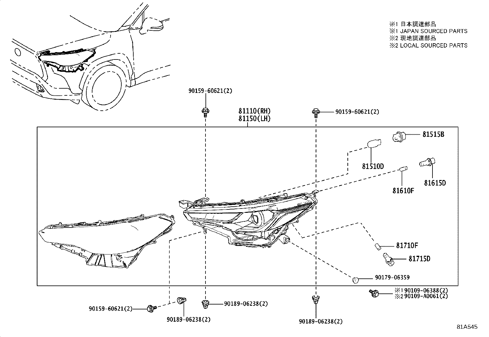 Toyota 81150-0A250 HEADLAMP ASSY, LH