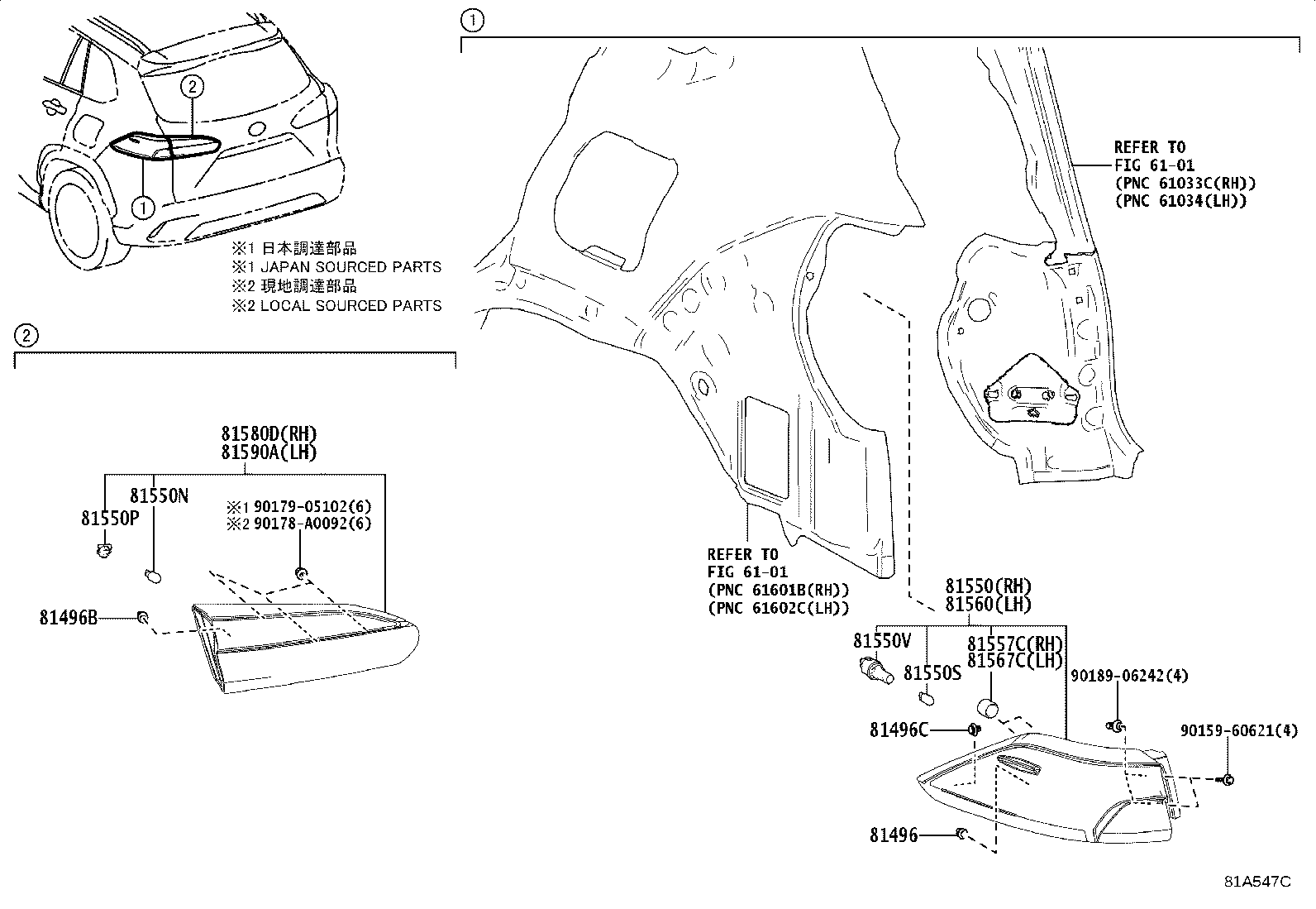 Toyota 81550-0A160 LAMP ASSY, REAR COMBINATION, RH