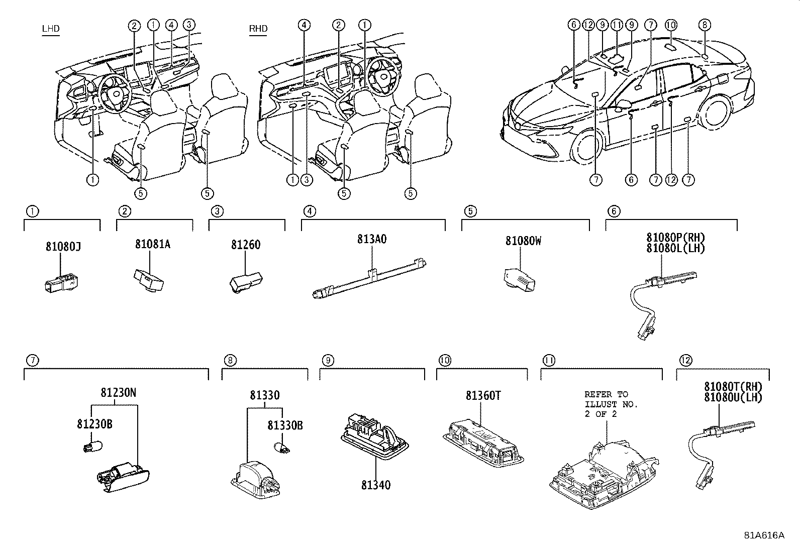 81080-06390 LAMP ASSY, INTERIOR ILLUMINATION, NO.1 RH product image