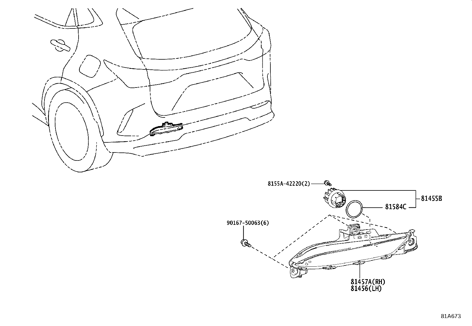 81456-78040 LENS & BODY, REAR FOG LAMP, LH product image