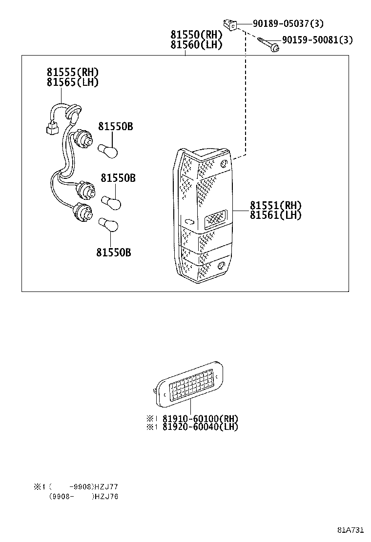 81550-60410 LAMP ASSY, REAR COMBINATION, RH product image