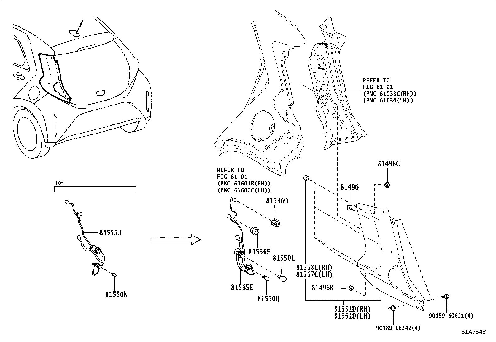 90075-15512 COVER, REAR COMBINATION LAMP, RH product image