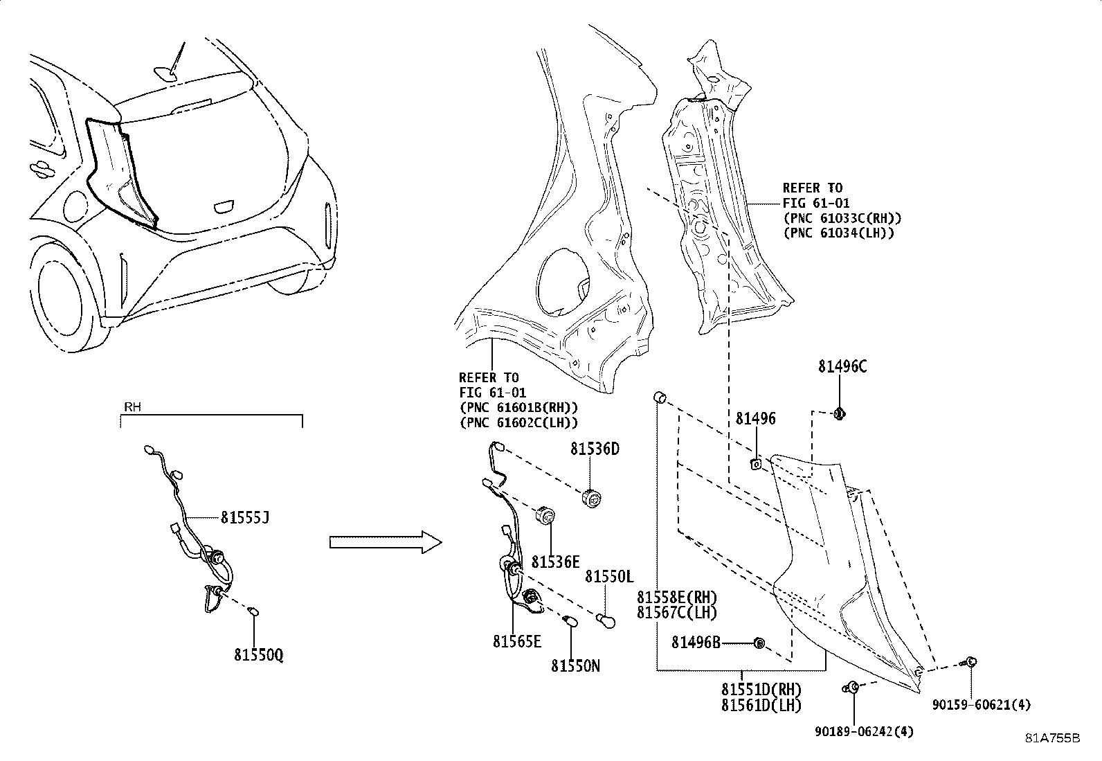 90075-15512 COVER, REAR COMBINATION LAMP, RH product image