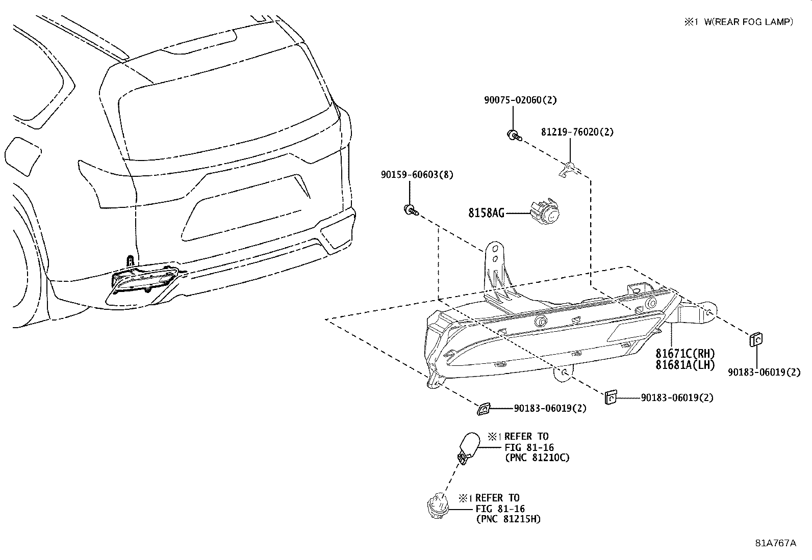 81456-60130 LENS & BODY, BACK-UP LAMP, LH product image