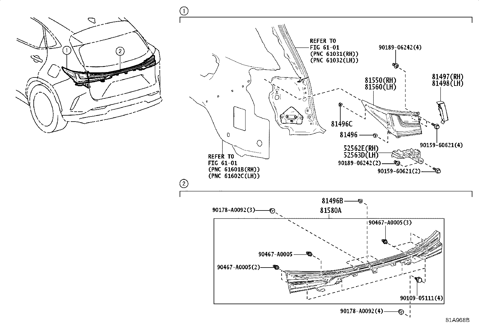 Toyota 52563-F6010 RETAINER, REAR BUMPER, UPPER LH