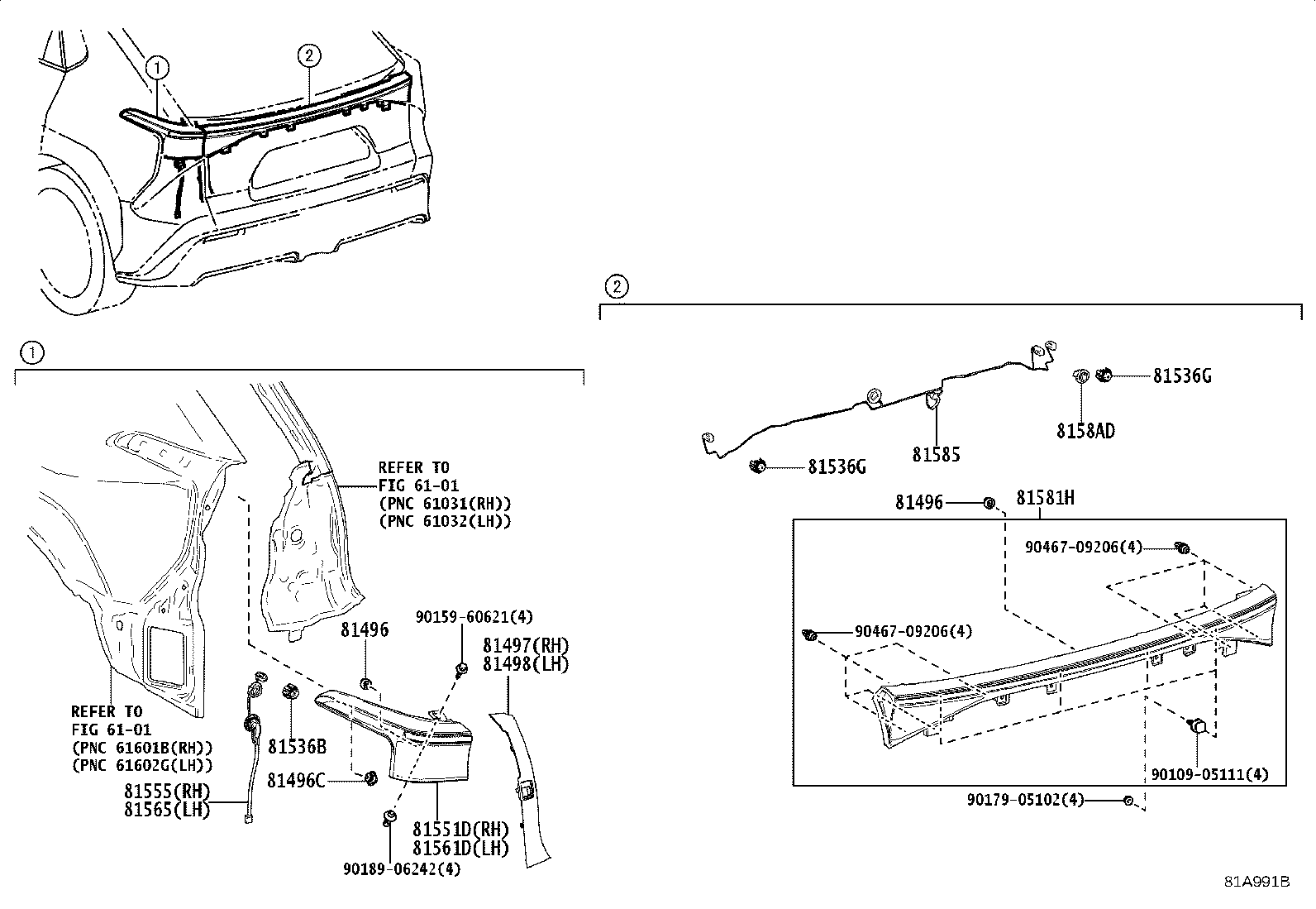 81555-42291 SOCKET & WIRE SUB-ASSY, REAR COMBINATION LAMP, RH product image