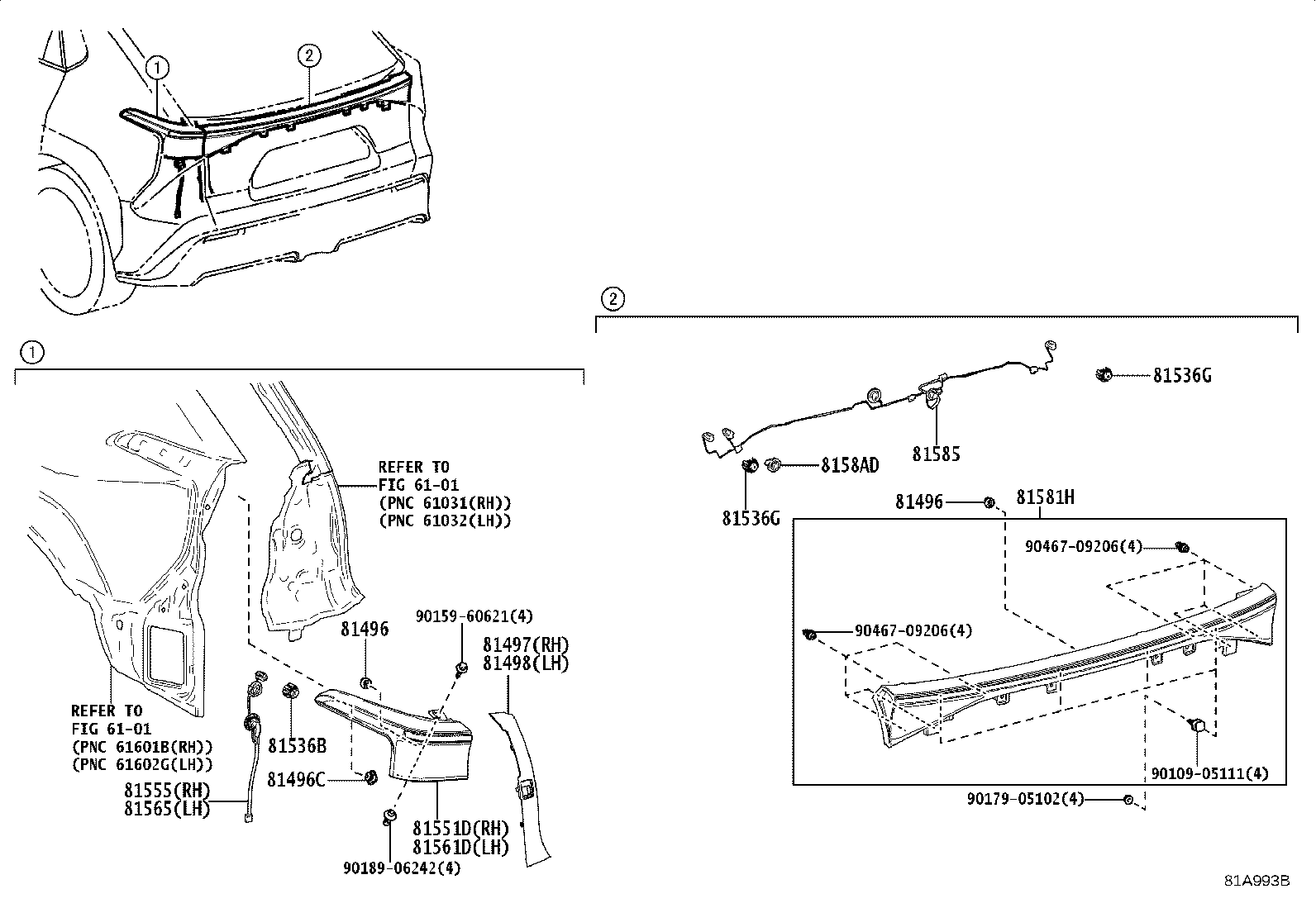 81555-42291 SOCKET & WIRE SUB-ASSY, REAR COMBINATION LAMP, RH product image