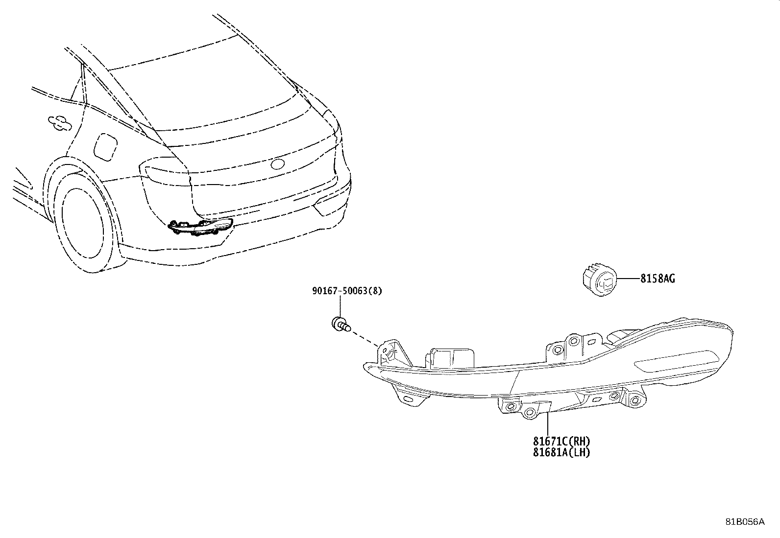 81671-30290 LENS & BODY, BACK-UP LAMP, RH product image