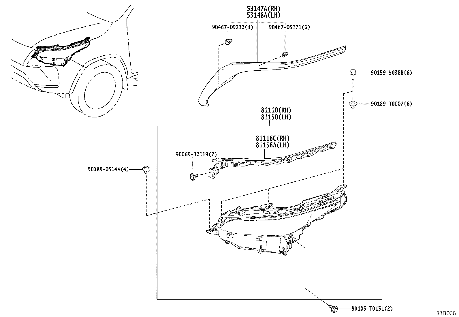 53148-0K090 GARNISH, HEADLAMP ORNAMENT, LH product image