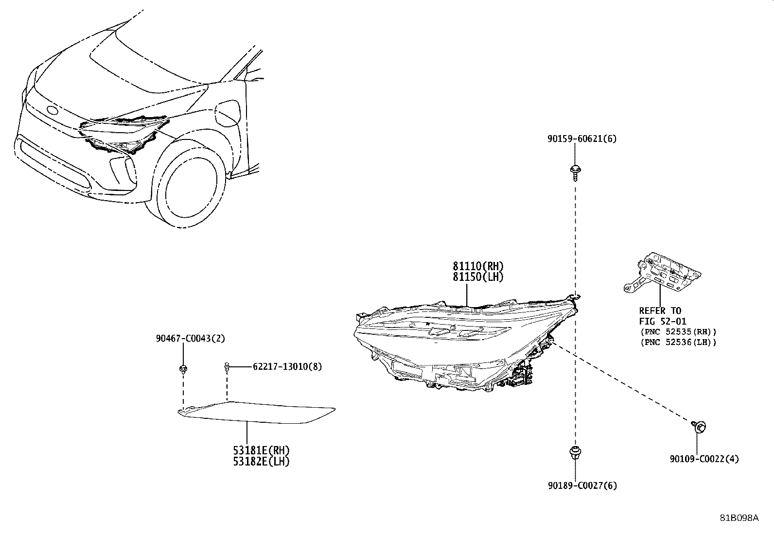 52703-0R900 COVER, HEADLAMP, LH product image