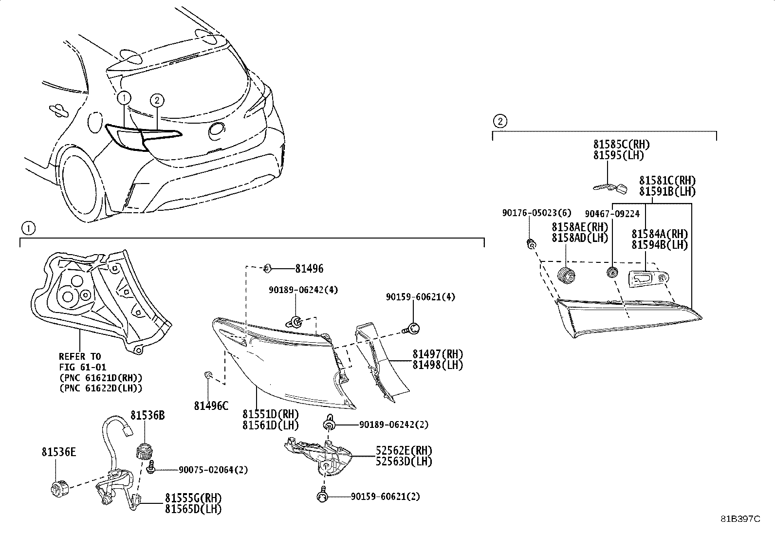81591-12261 LENS AND BODY, REAR LAMP, LH product image