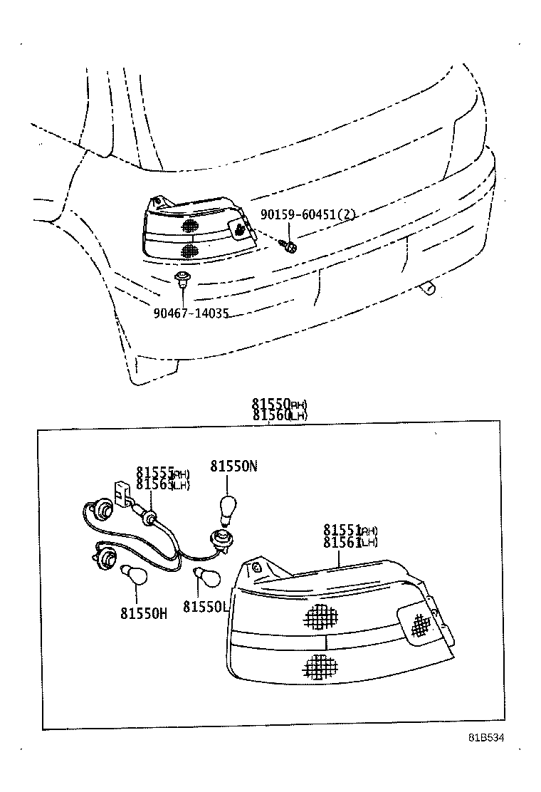 81555-10290 SOCKET & WIRE SUB-ASSY, REAR COMBINATION LAMP, RH product image