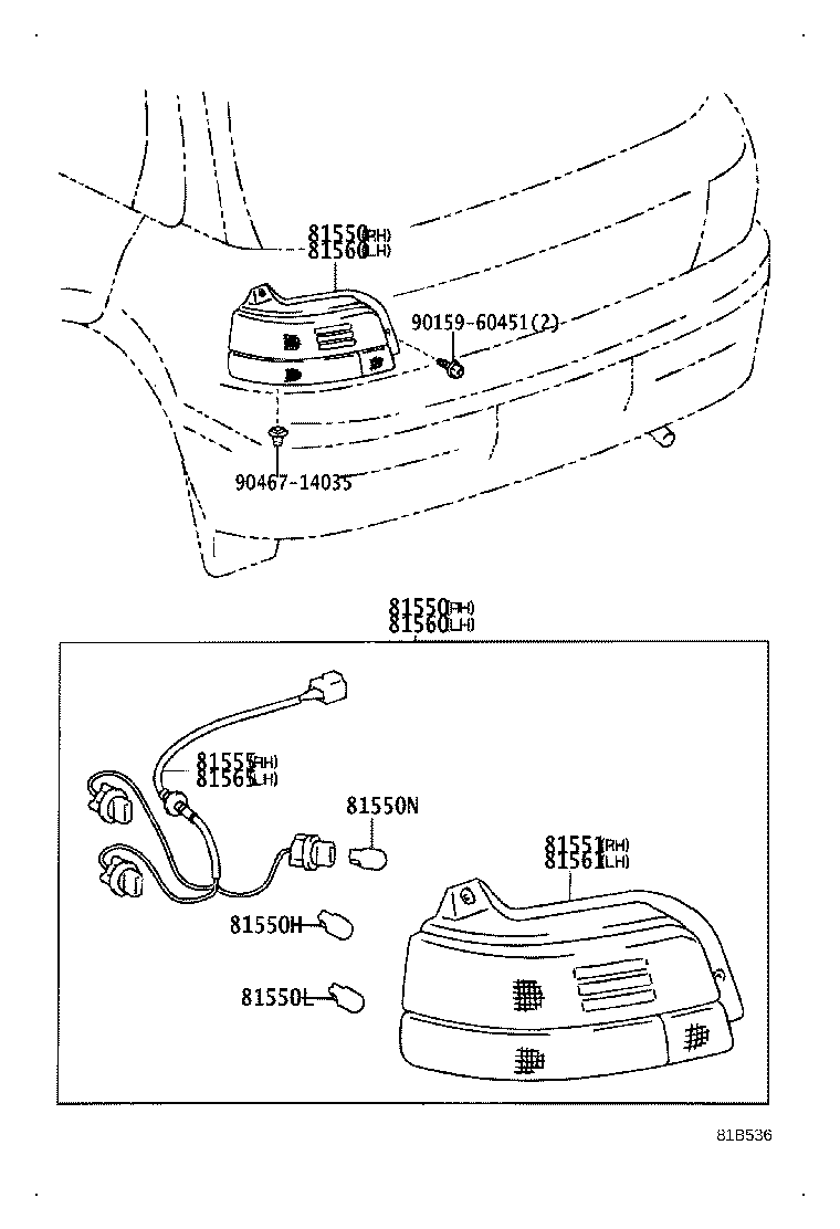 81555-10290 SOCKET & WIRE SUB-ASSY, REAR COMBINATION LAMP, RH product image