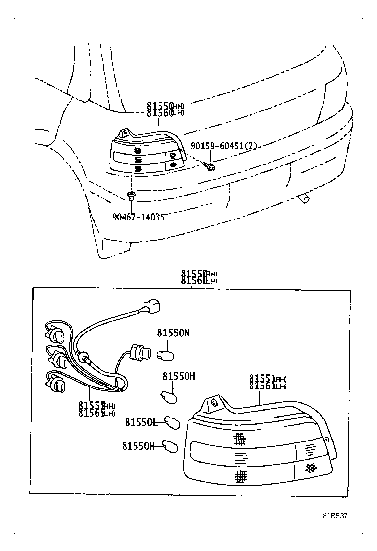 81555-10290 SOCKET & WIRE SUB-ASSY, REAR COMBINATION LAMP, RH product image