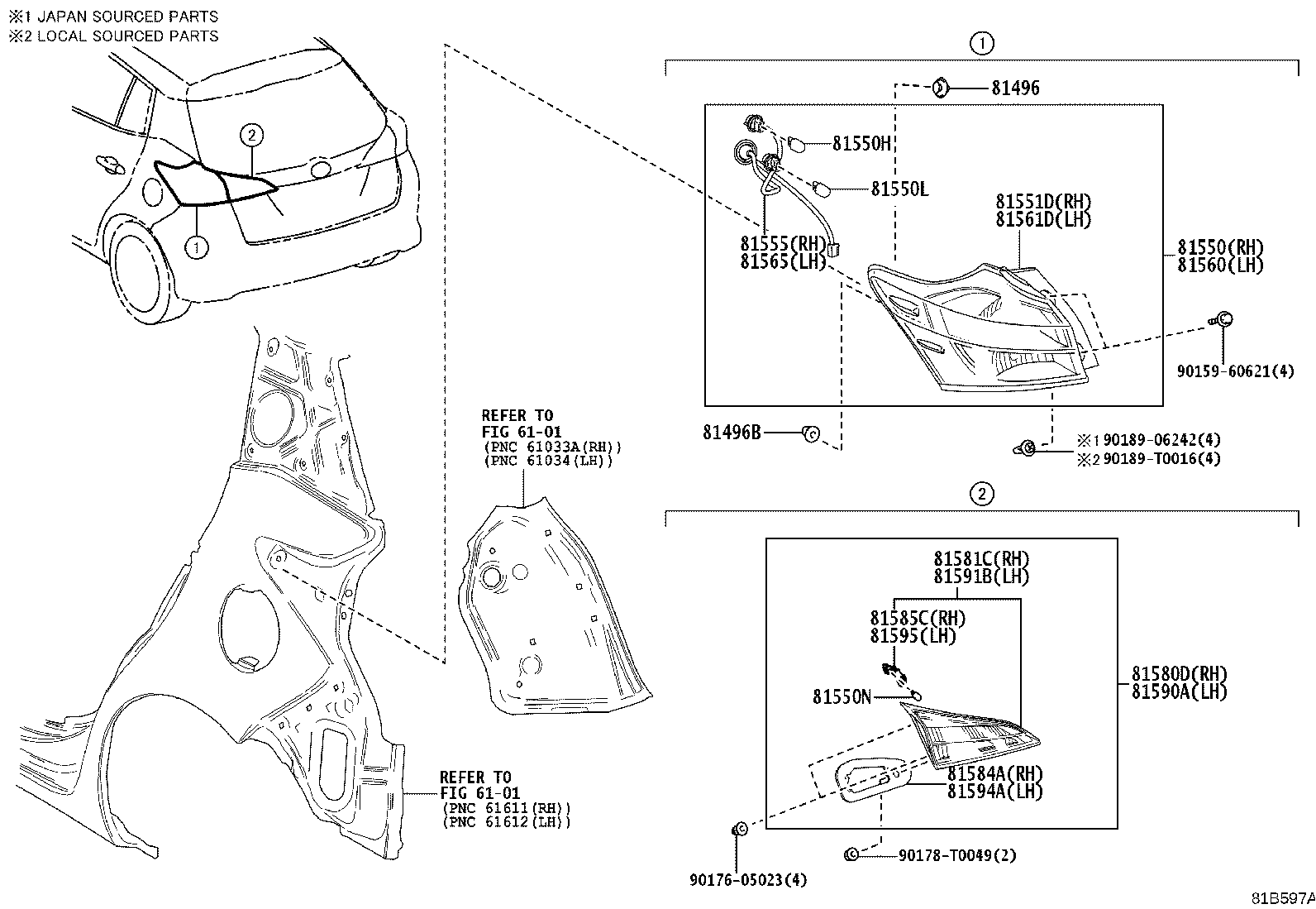Toyota 52562-0D230 RETAINER, REAR COMBINATION LAMP, RH