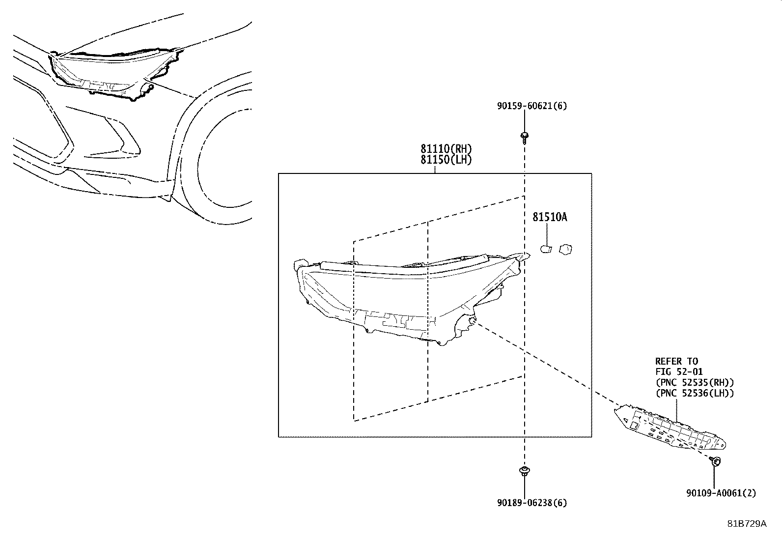 Toyota 81150-0E770 HEADLAMP ASSY, LH