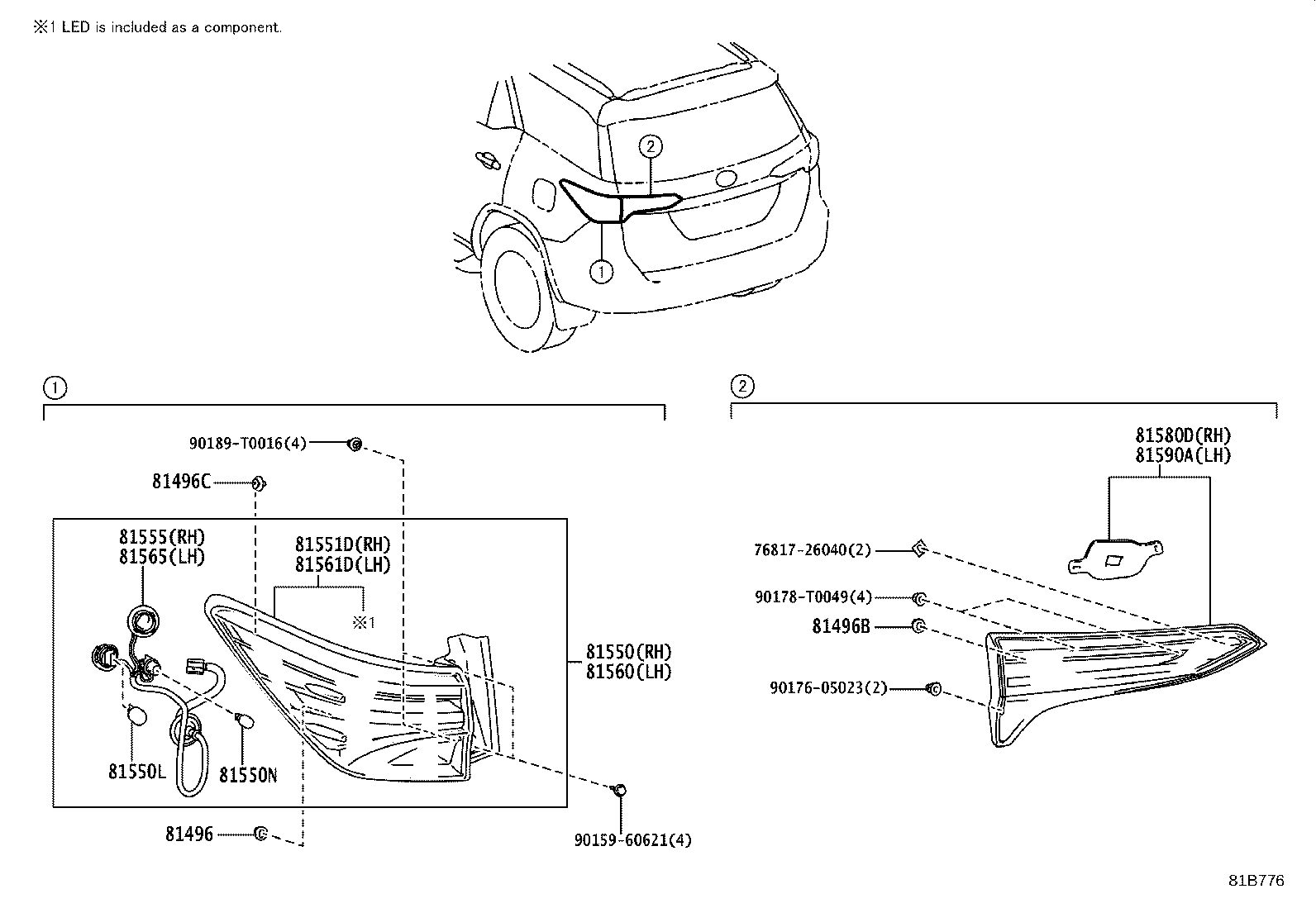 81550-0K522 LAMP ASSY, REAR COMBINATION, RH product image