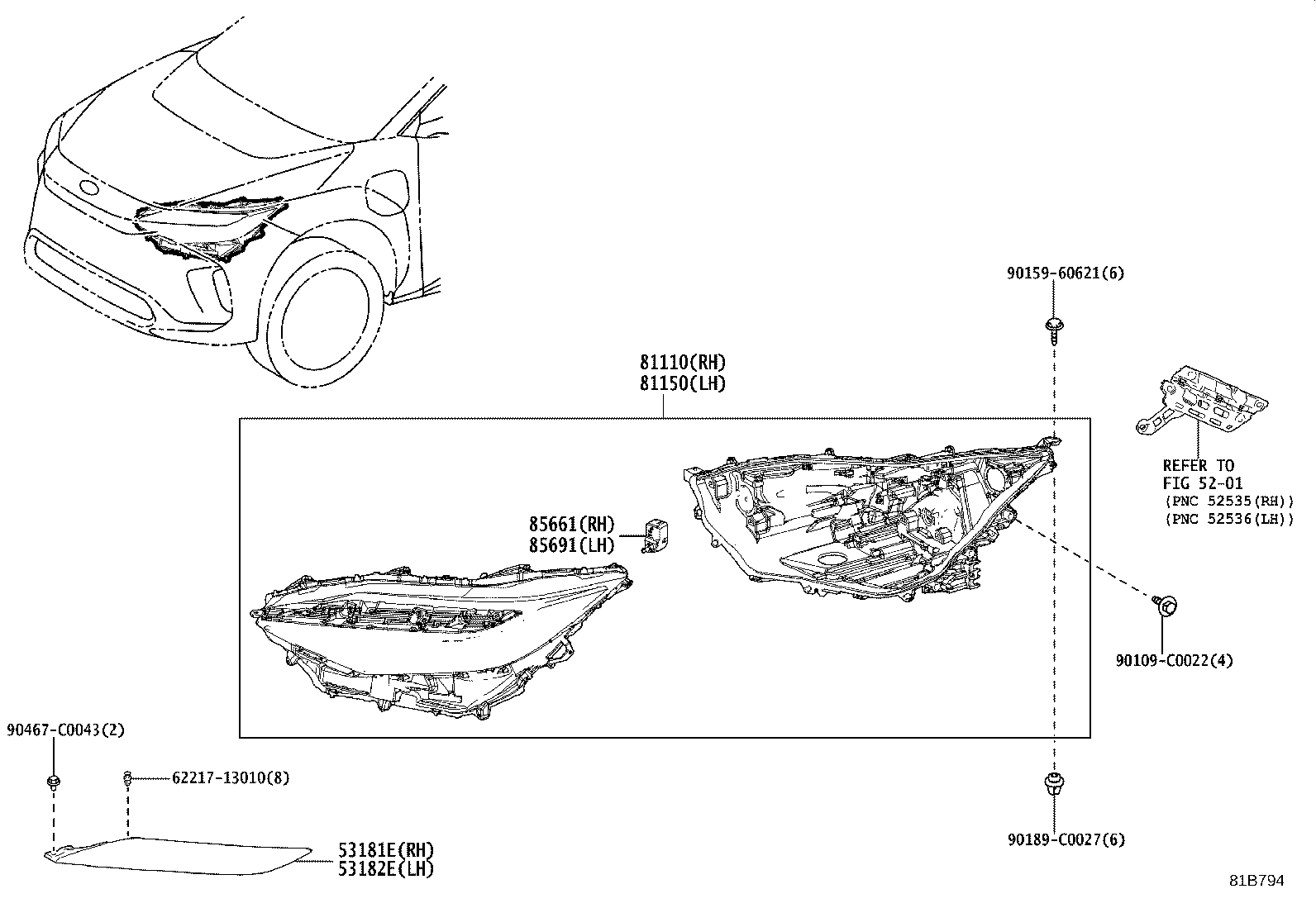 52703-0R900 COVER, HEADLAMP, LH product image