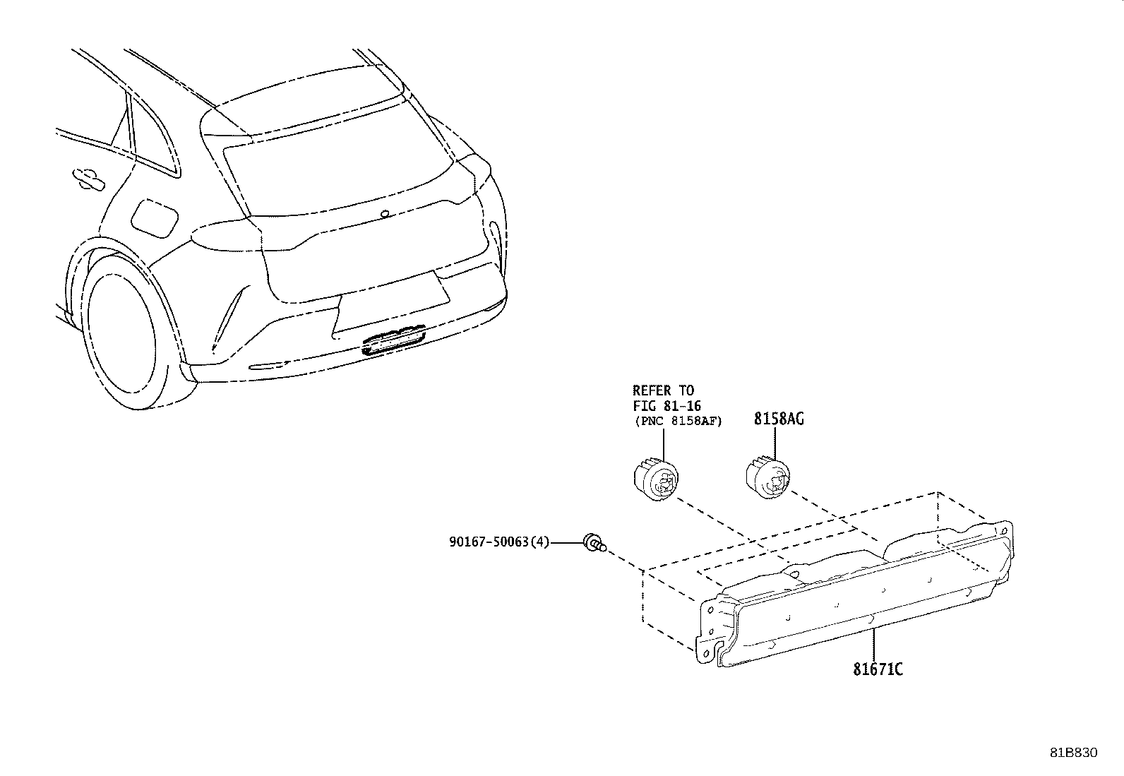 81671-30250 LENS & BODY, BACK-UP LAMP, RH product image