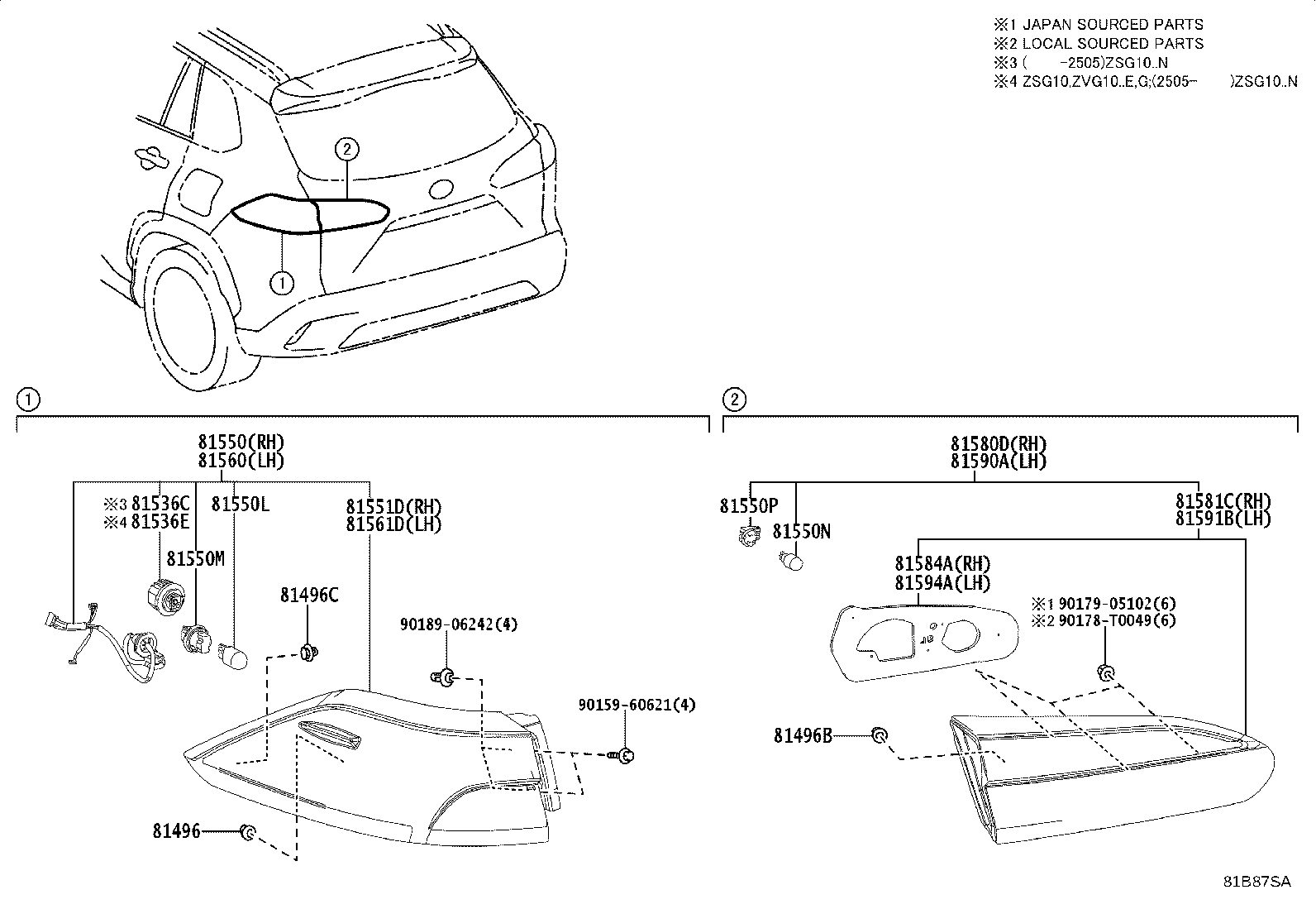 81581-0A030 LENS AND BODY, REAR LAMP, RH product image