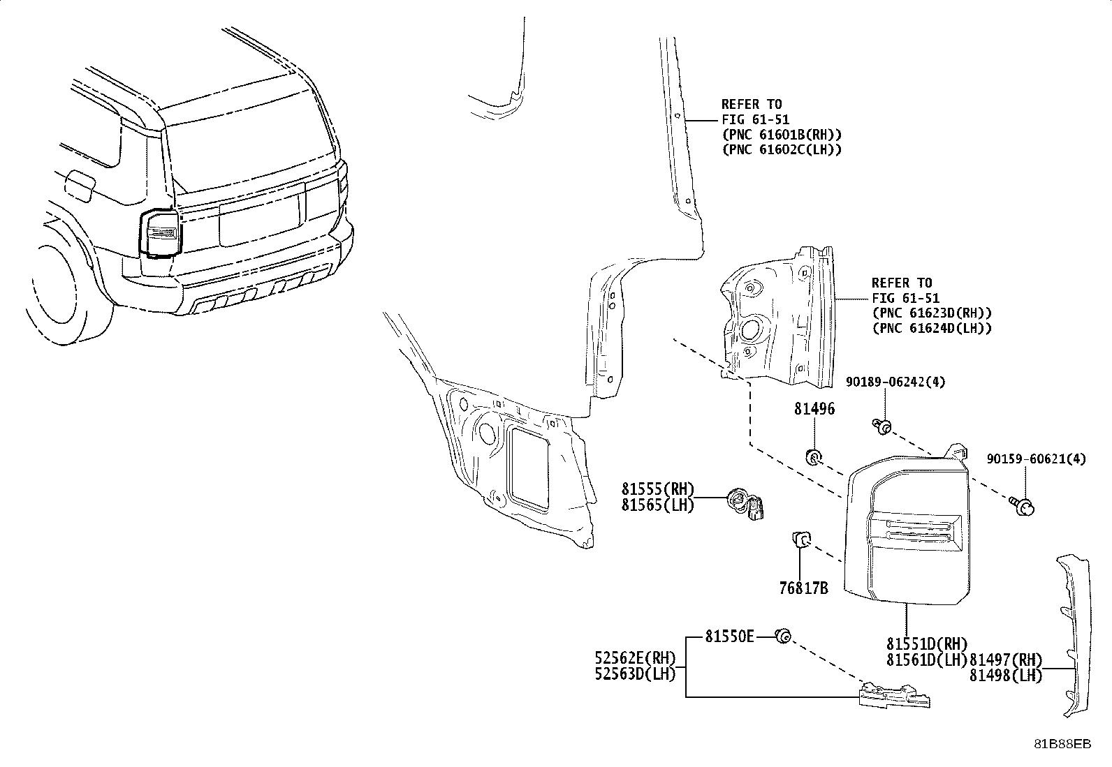 Toyota 81555-60D00 SOCKET & WIRE SUB-ASSY, REAR COMBINATION LAMP, RH