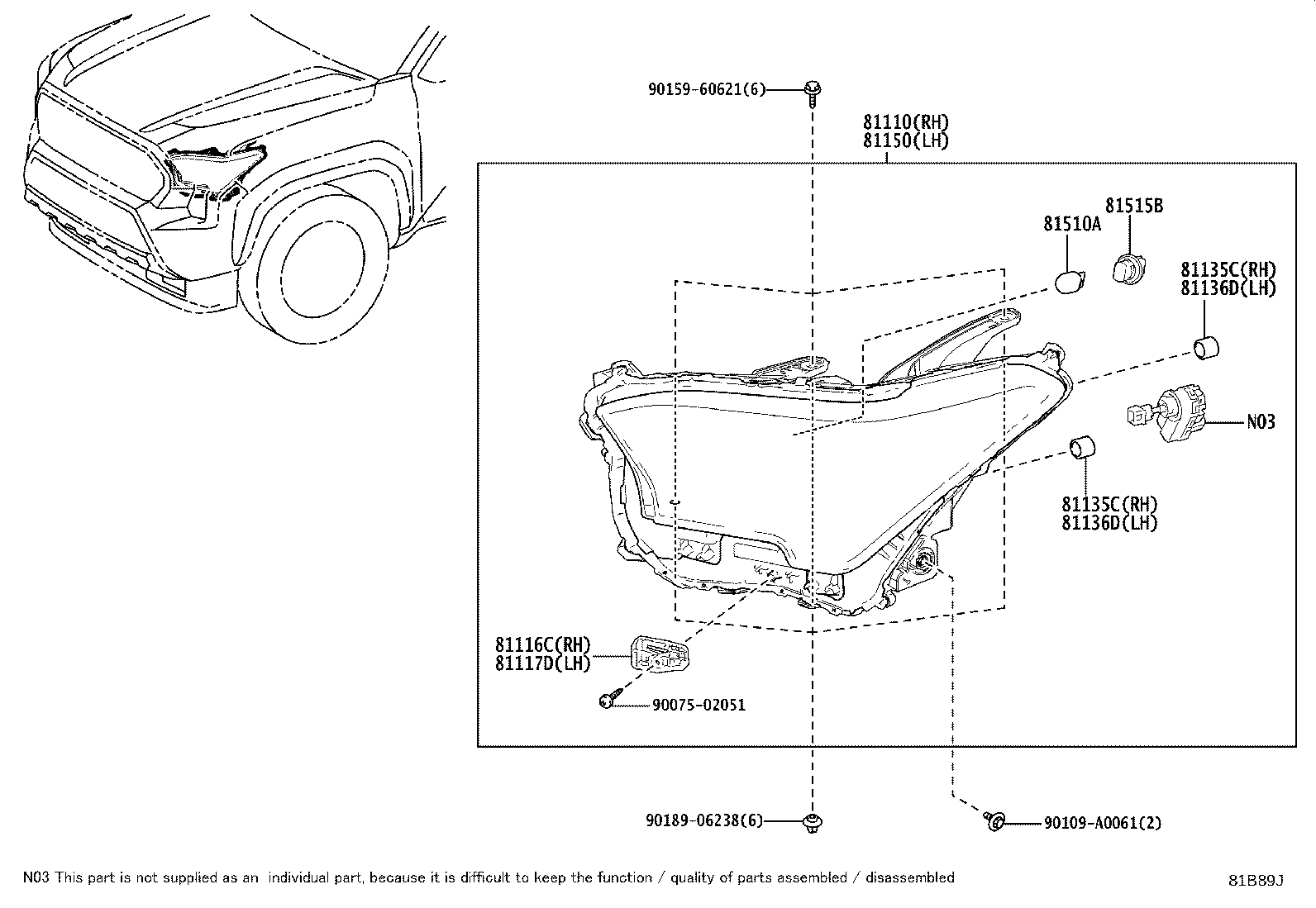 90075-15518 COVER, HEADLAMP BACK, NO.1 product image