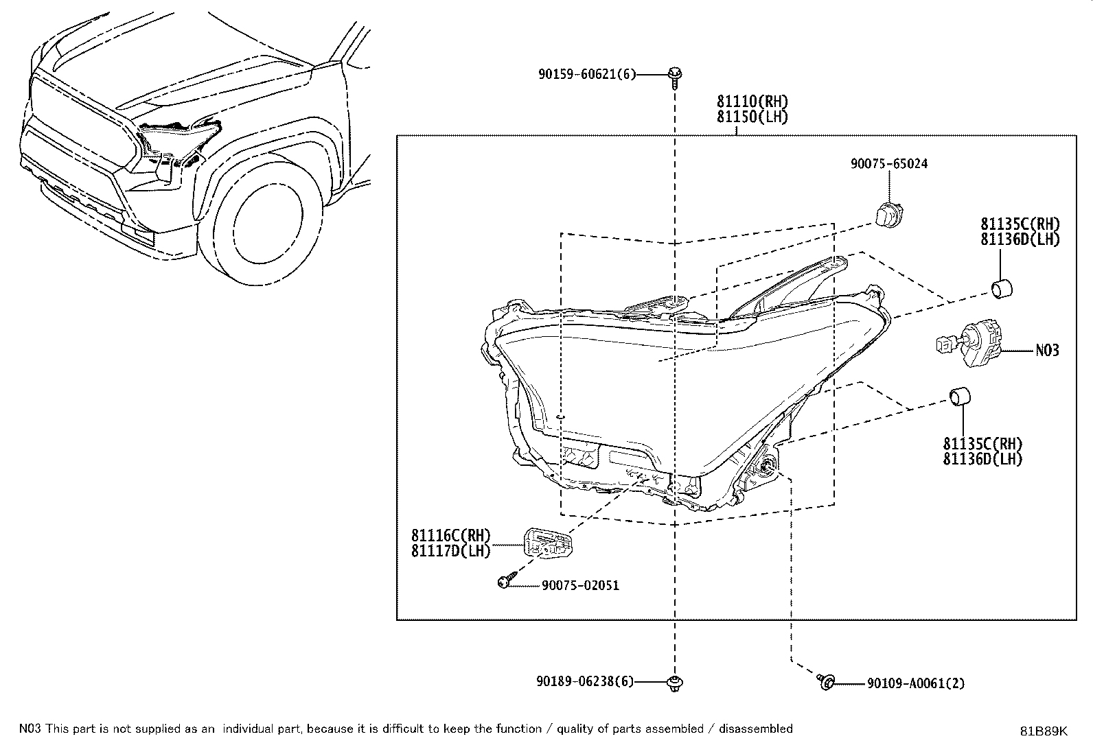90075-15518 COVER, HEADLAMP BACK, NO.1 product image