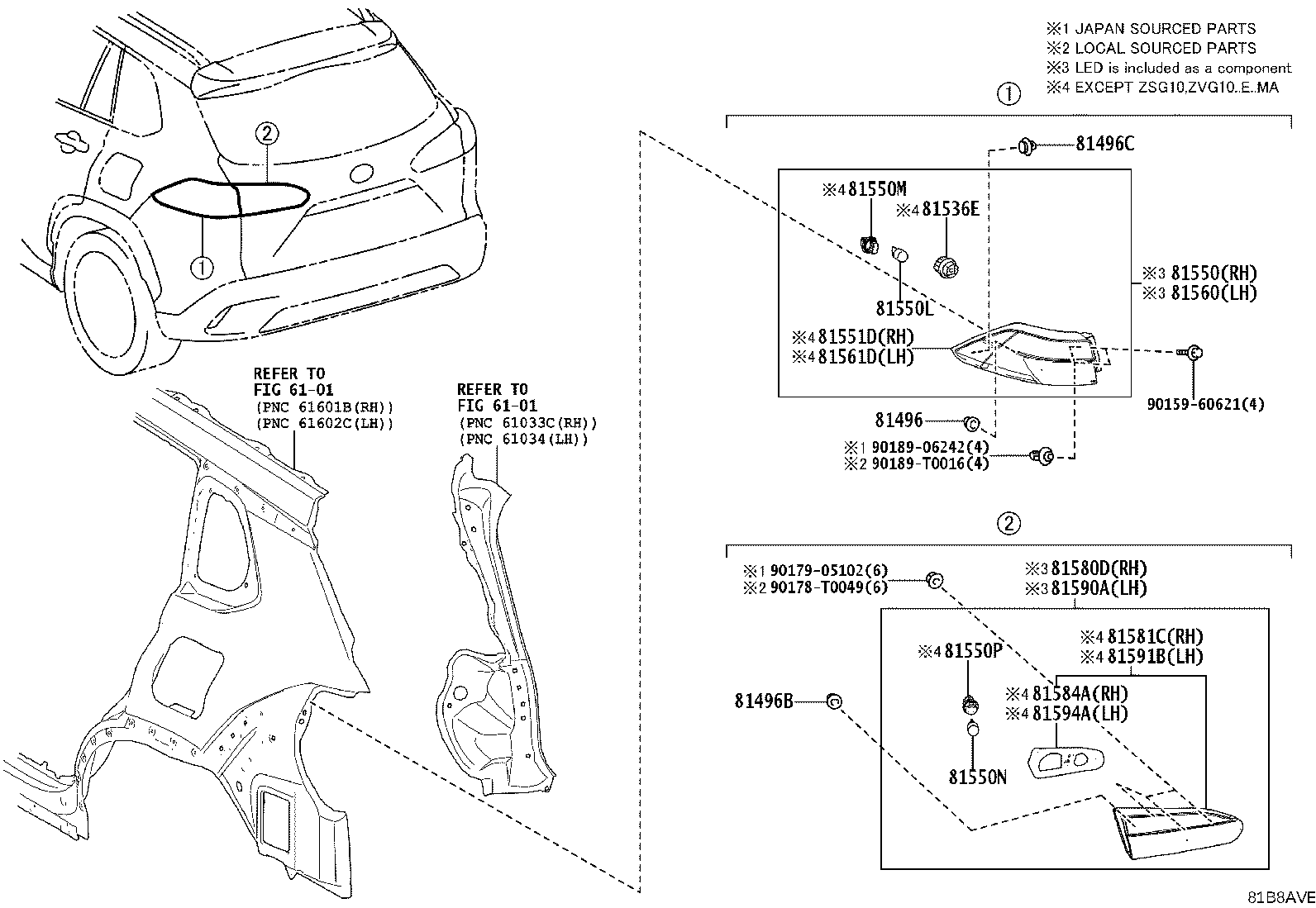 81550-YY030 LAMP ASSY, REAR COMBINATION, RH product image