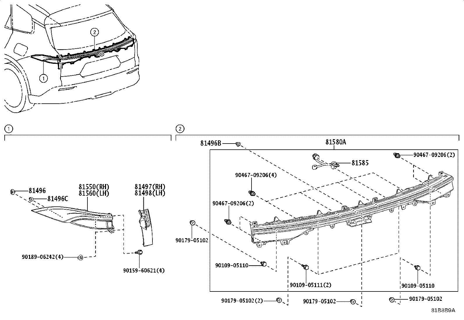 Toyota 81496-78010 GUIDE, REAR LAMP