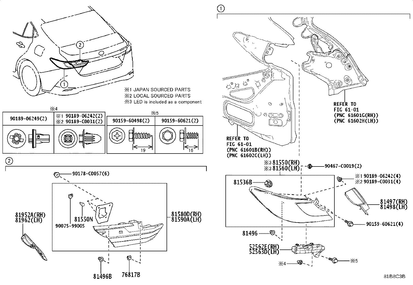 52563-06100 RETAINER, REAR BUMPER, UPPER LH product image