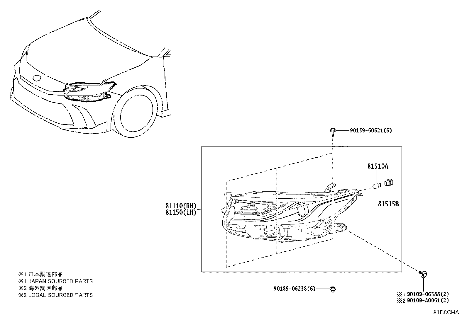 Toyota 81150-AQ030 HEADLAMP ASSY, LH