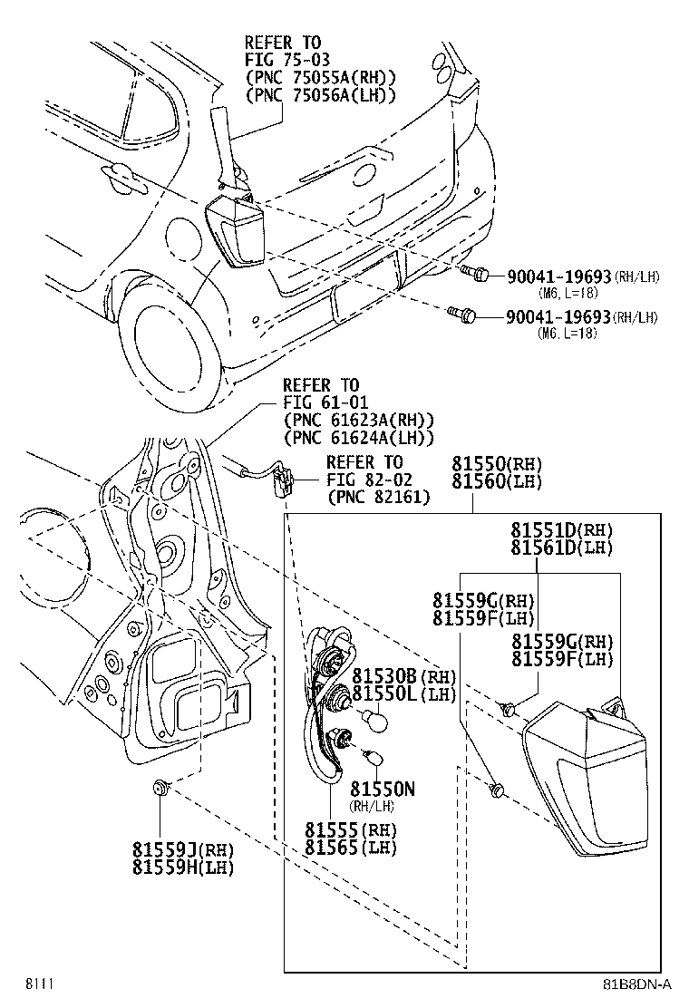 81559-B2210 CLIP, RR COMBINATION LAMP, LH product image
