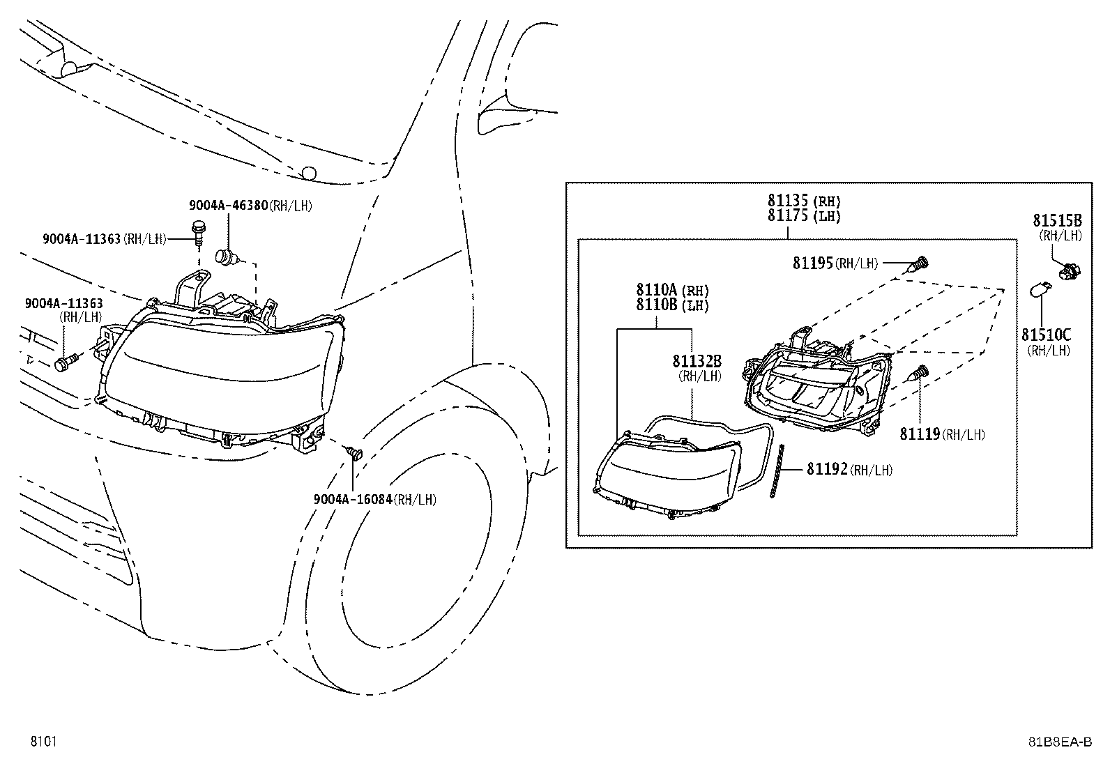 81170-BZ080 UNIT, HEADLAMP, LH product image