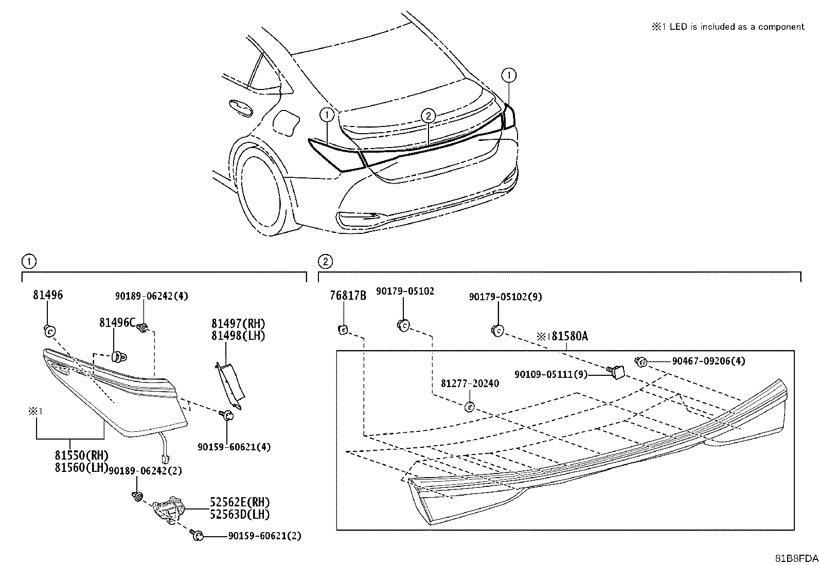81551-33780 LENS & BODY, REAR COMBINATION LAMP, RH product image