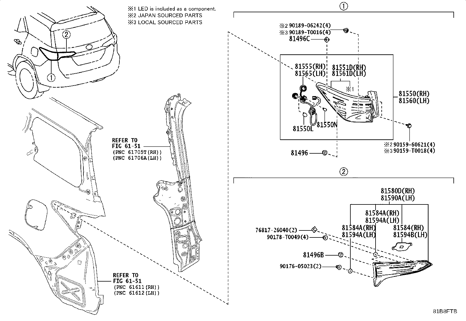 81580-0K182 LAMP ASSY, REAR, RH product image