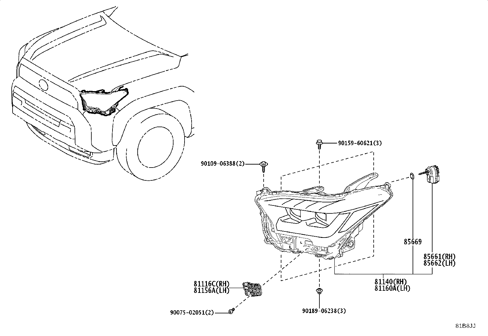81070-35650 UNIT ASSY, HEADLAMP LED, LH product image