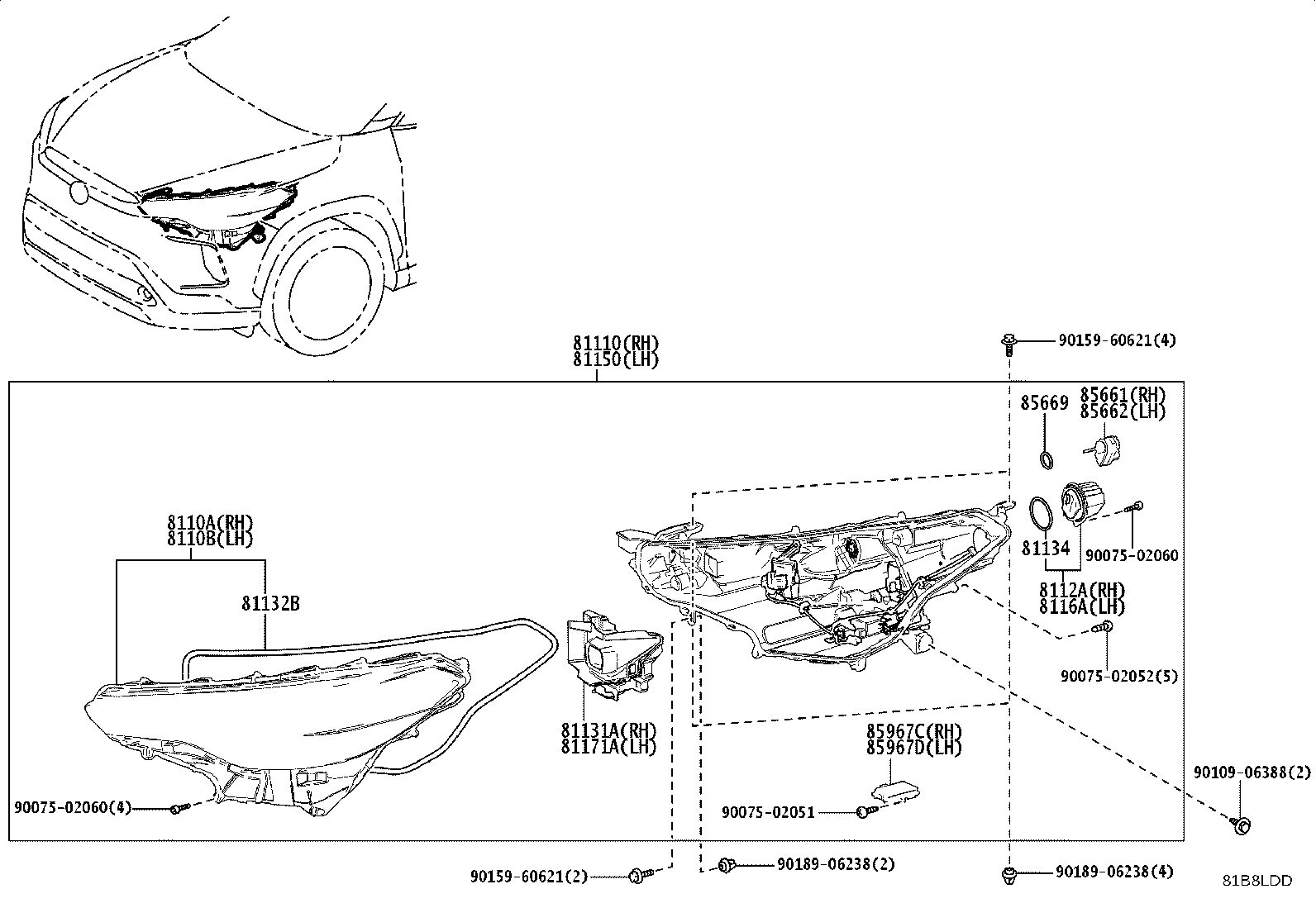 81105-16860 HEADLAMP ASSY, RH product image