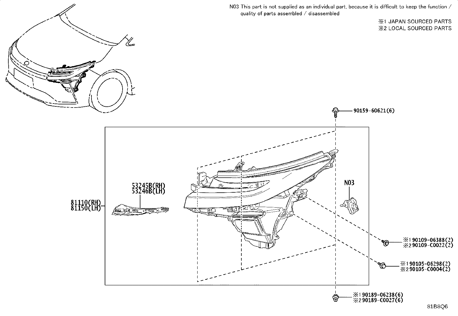 53246-02130 BRACKET, HEADLAMP, LH product image