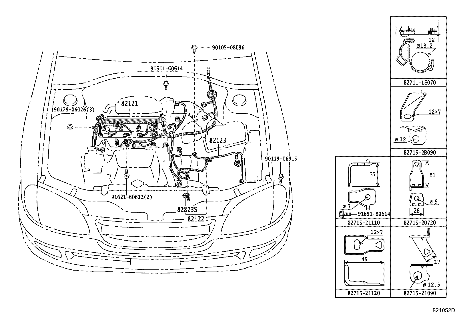 82151-21100 WIRE, FRONT DOOR, RH product image