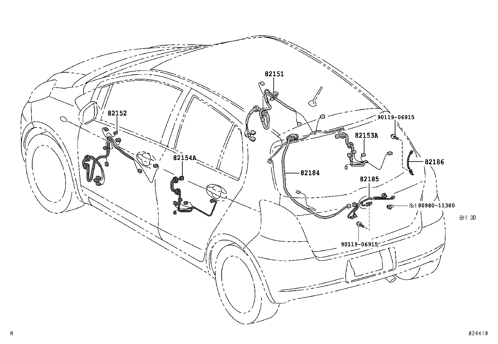82153-52520 WIRE, REAR DOOR, RH product image