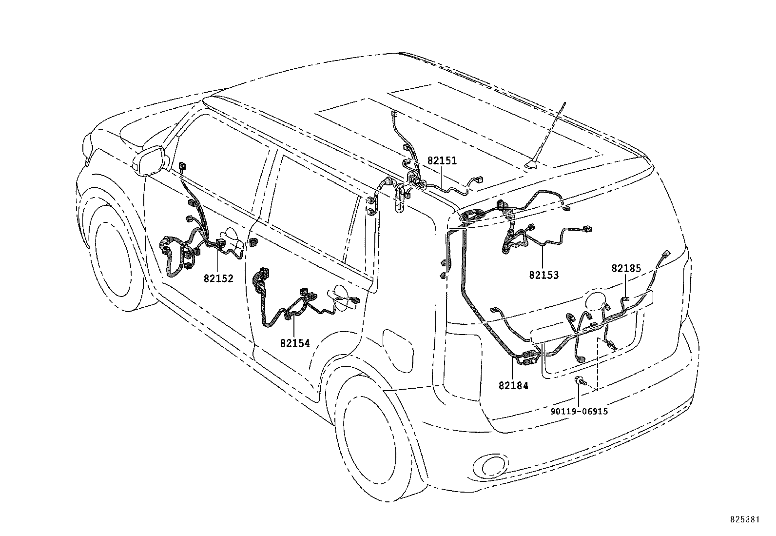82154-12820 WIRE, REAR DOOR, NO.2 product image