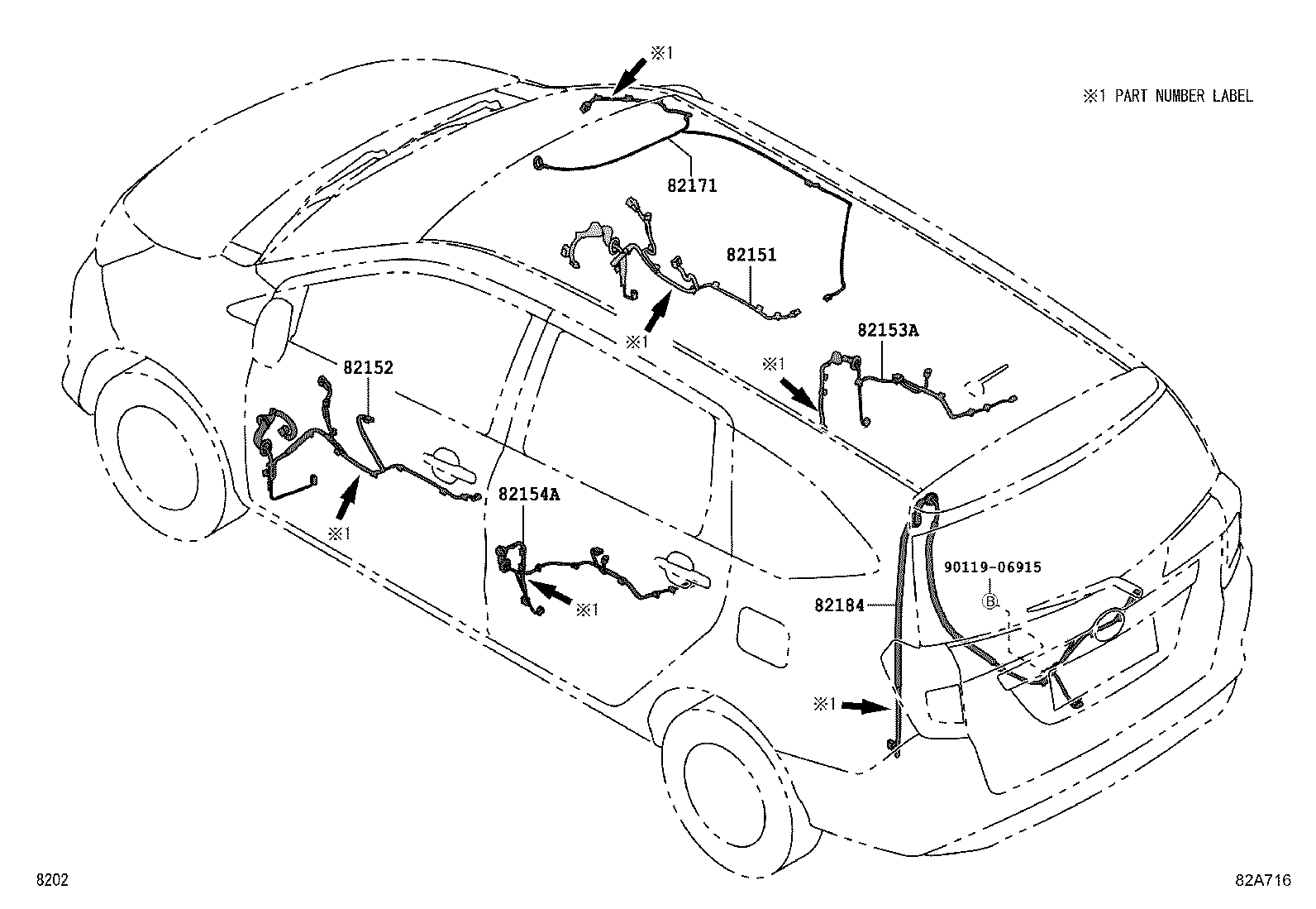 82153-BZ400 WIRE, REAR DOOR, RH product image