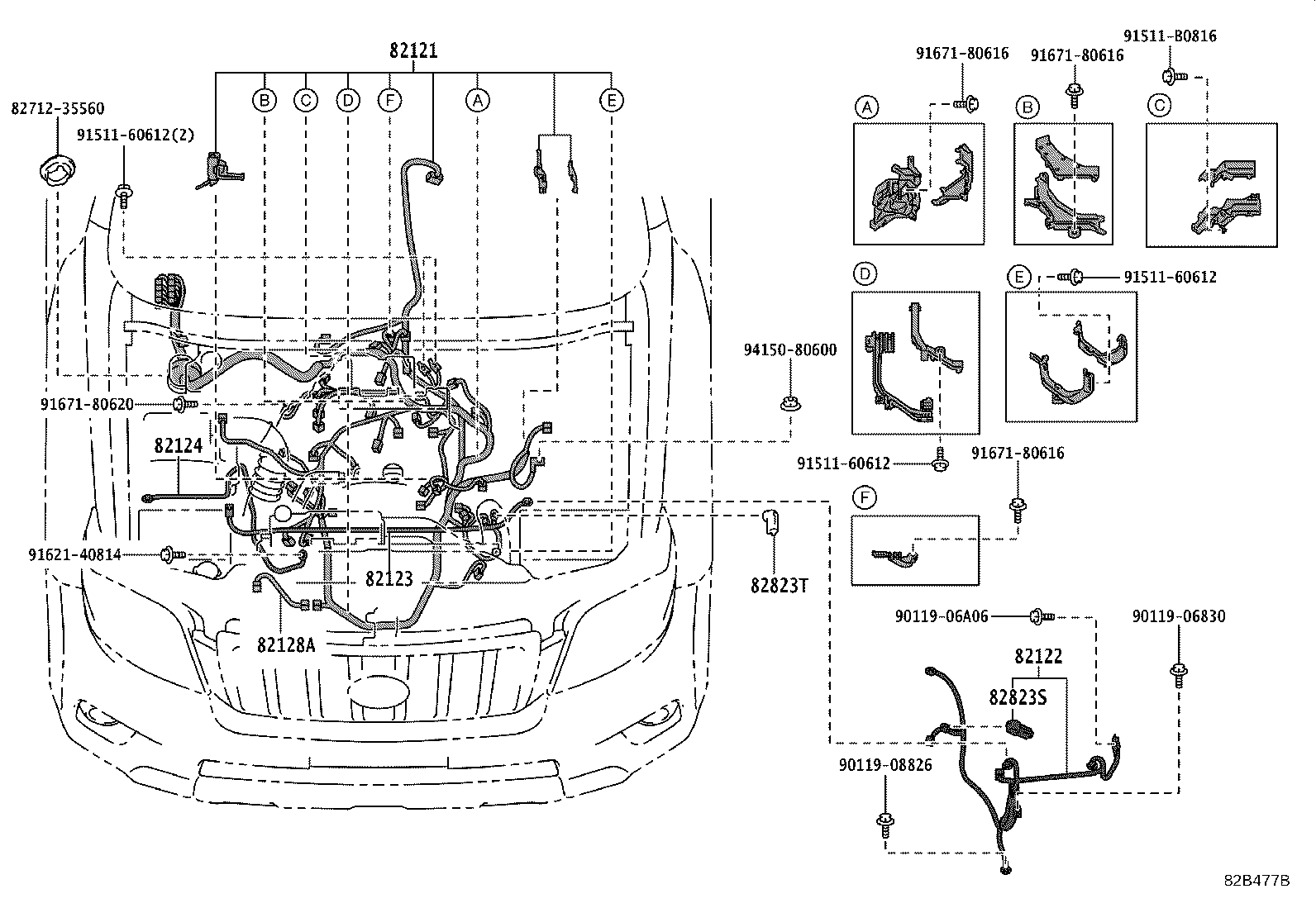 82712-60B70 SUPPORT, WIRING HARNESS product image