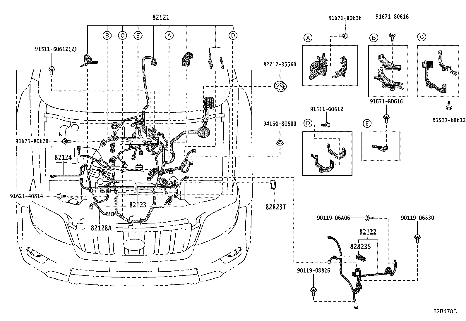 82712-60B70 SUPPORT, WIRING HARNESS product image