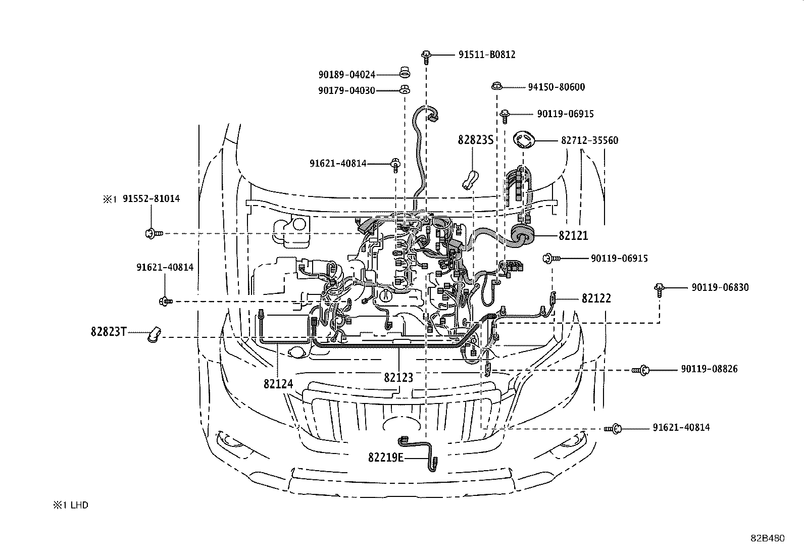 82712-60B70 SUPPORT, WIRING HARNESS product image