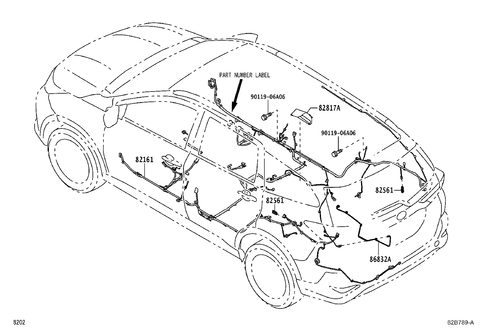 82153-BZ480 WIRE, REAR DOOR, RH product image