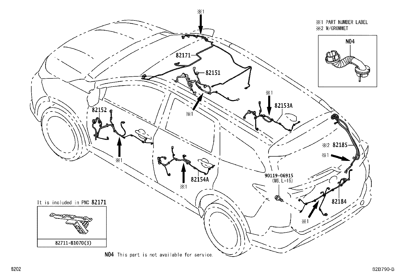 82153-BZ480 WIRE, REAR DOOR, RH product image